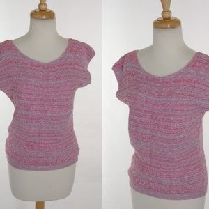 Vintage 80s Pink Blue Pastel Knit Short Sleeve Top